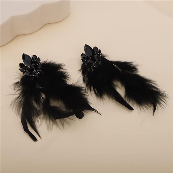 Long Feather Earrings Bohemian Earrings Multicolor Tassel for Women (Black) - Picture 4 of 7